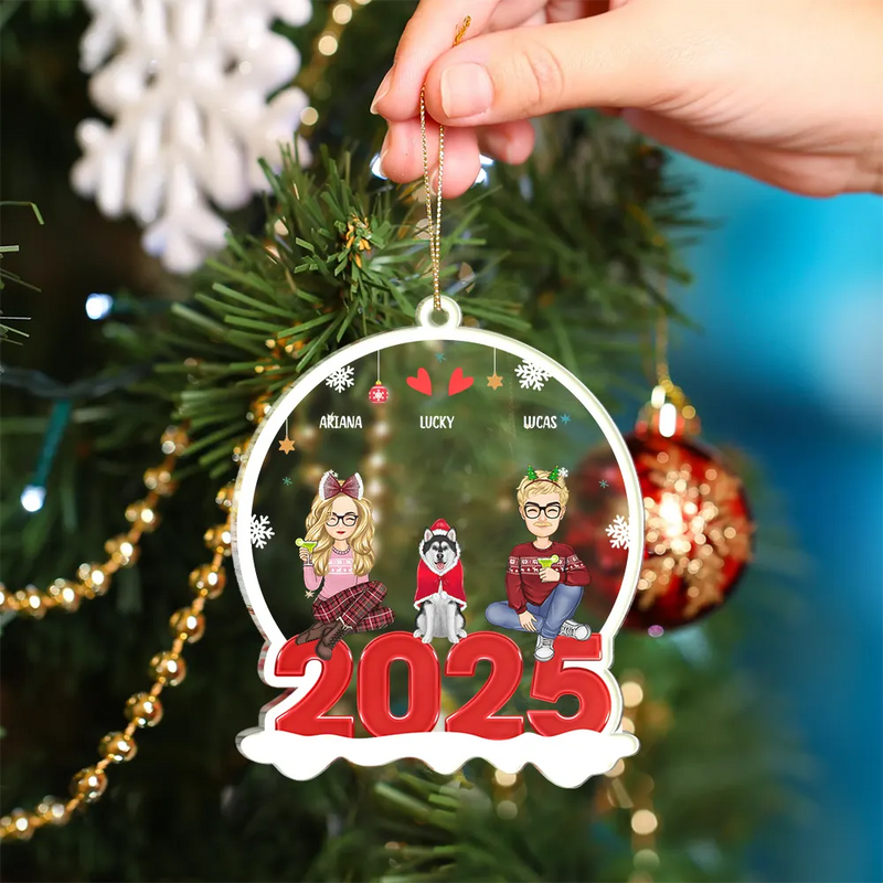 All Family With Dog Cat - Christmas Gift For Family - Personalized Custom Shaped Acrylic Ornament