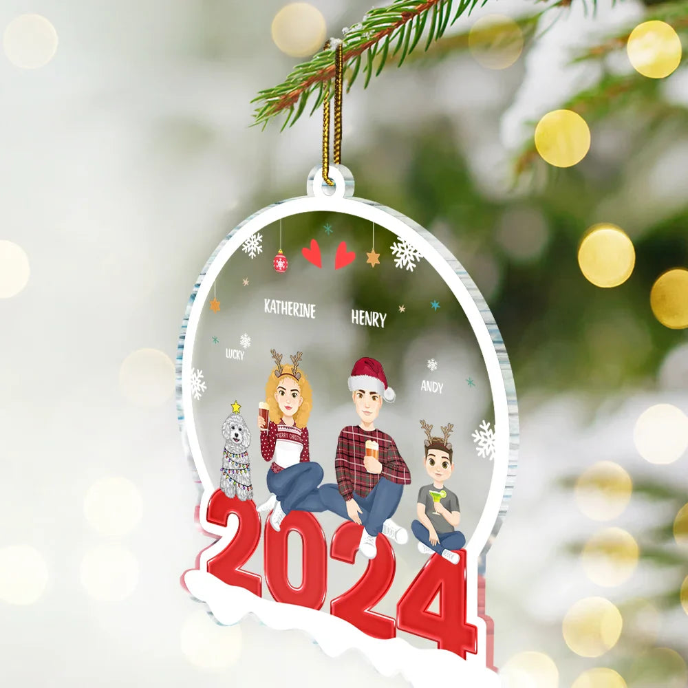 Family Flat Art Christmas - Personalized Custom Shaped Acrylic Ornament