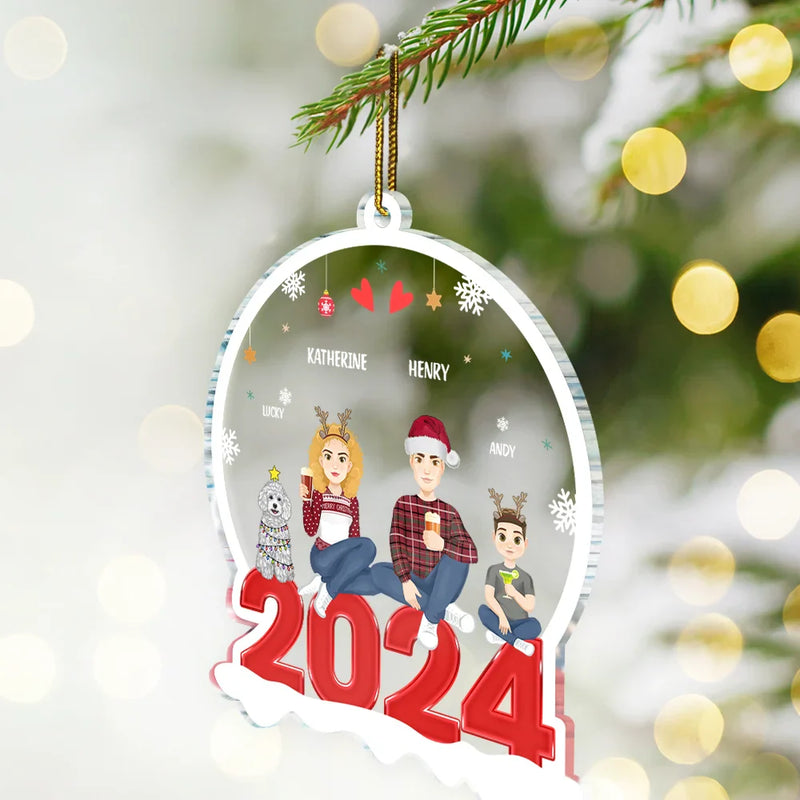 Family Flat Art Christmas - Personalized Custom Shaped Acrylic Ornament