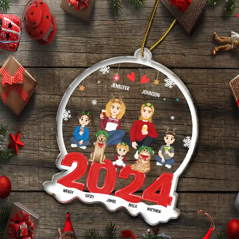 Family Flat Art Christmas - Personalized Custom Shaped Acrylic Ornament