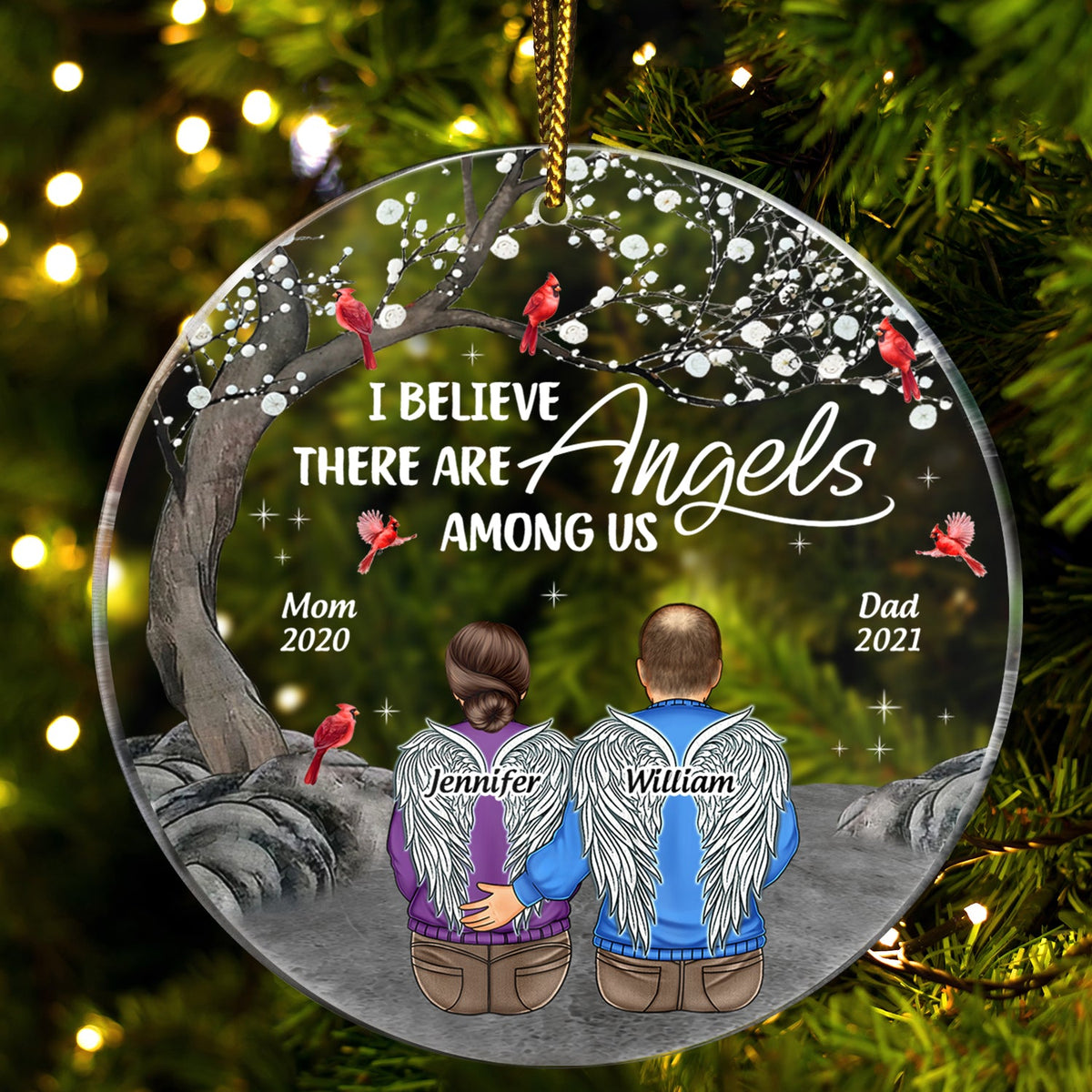 Angels Among Us - Memorial Christmas Gift - Personalized Circle Acrylic Ornament