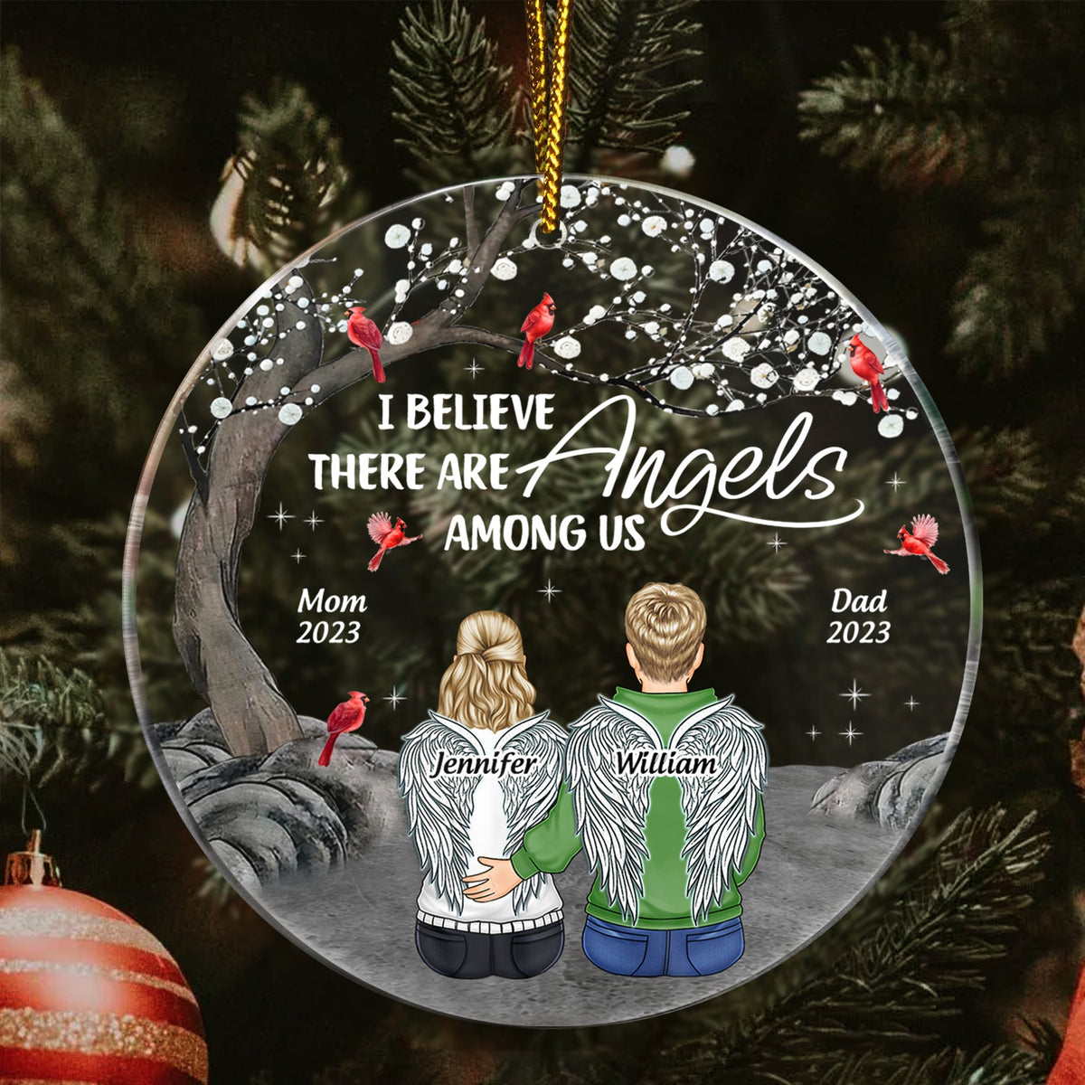Angels Among Us - Memorial Christmas Gift - Personalized Circle Acrylic Ornament