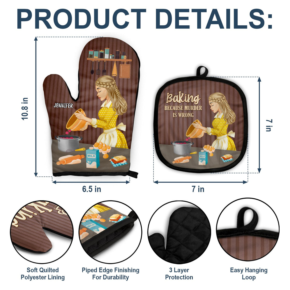 Murder Is Wrong - Gift For Mom, Gift For Baking Lovers - Personalized Oven Mitts, Pot Holders