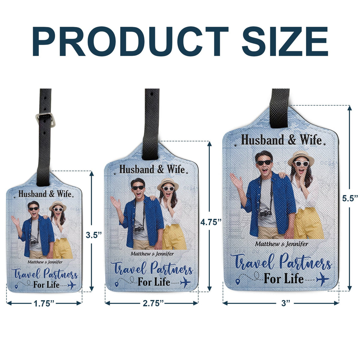 Custom Photo Husband & Wife Travel Partners For Life - Gift For Couples - Personalized Luggage Tag