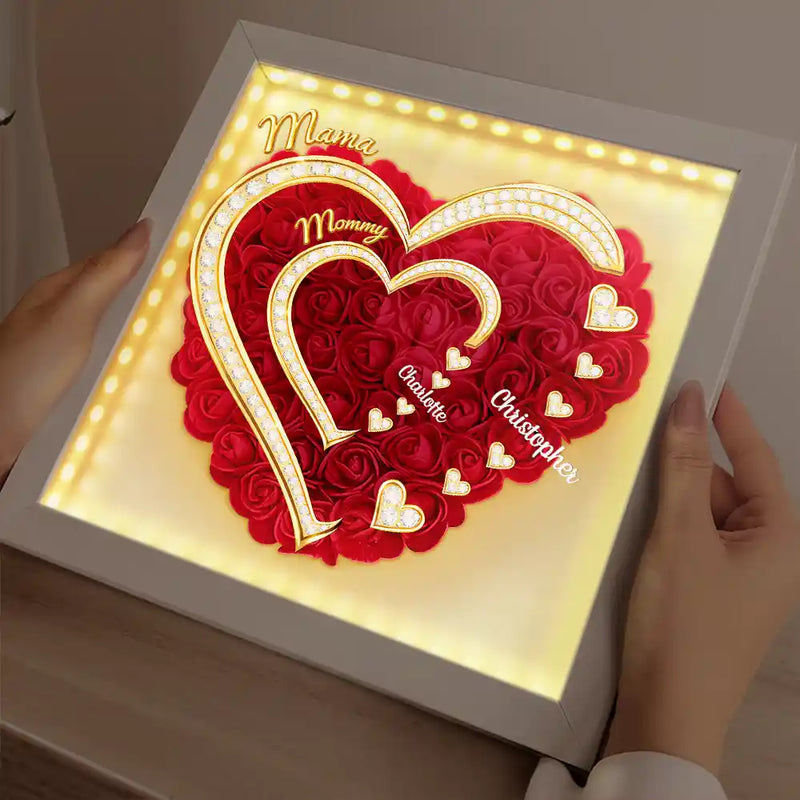 First Mom Now Grandma 3D Effect Faux Gemstone - Personalized LED Light Flower Shadow Box