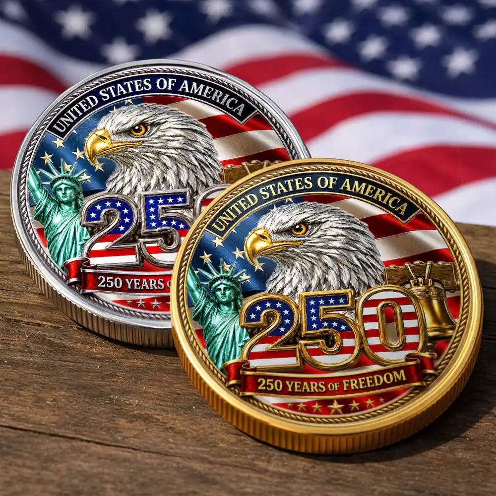 America 250th,Independence Day,Gift For Yourself,Proud,Custom Text - Stars And Stripes 4th of July America 250th Anniversary - Personalized Commemorative Keepsake Coin