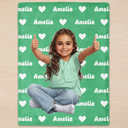 Top Market,Adorable,Art Design,Gift For Kids,Photo - Cartoon Portrait - Custom Photo Cartoon Portrait Kid Name & Heart Pattern - Personalized Fleece Blanket, Sherpa Blanket
