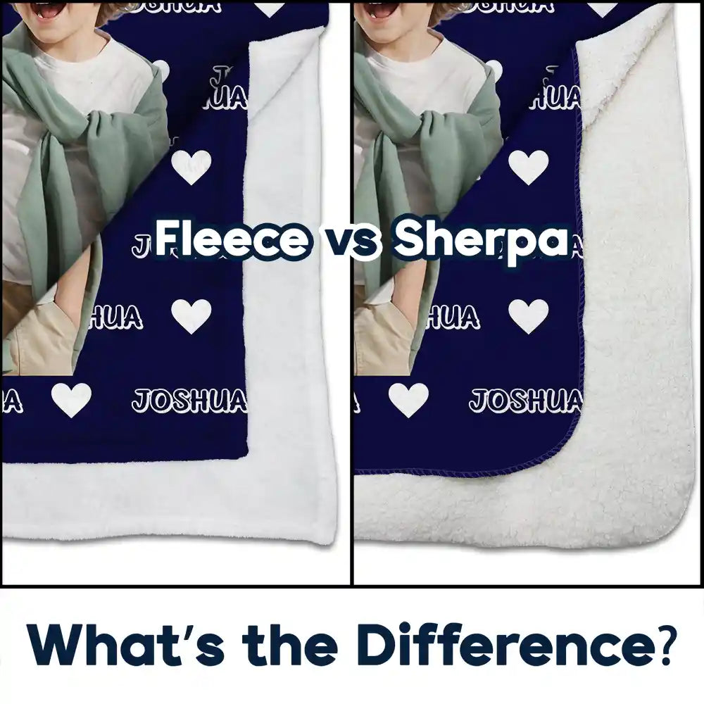 Top Market,Adorable,Art Design,Gift For Kids,Photo - Cartoon Portrait - Custom Photo Cartoon Portrait Kid Name & Heart Pattern - Personalized Fleece Blanket, Sherpa Blanket