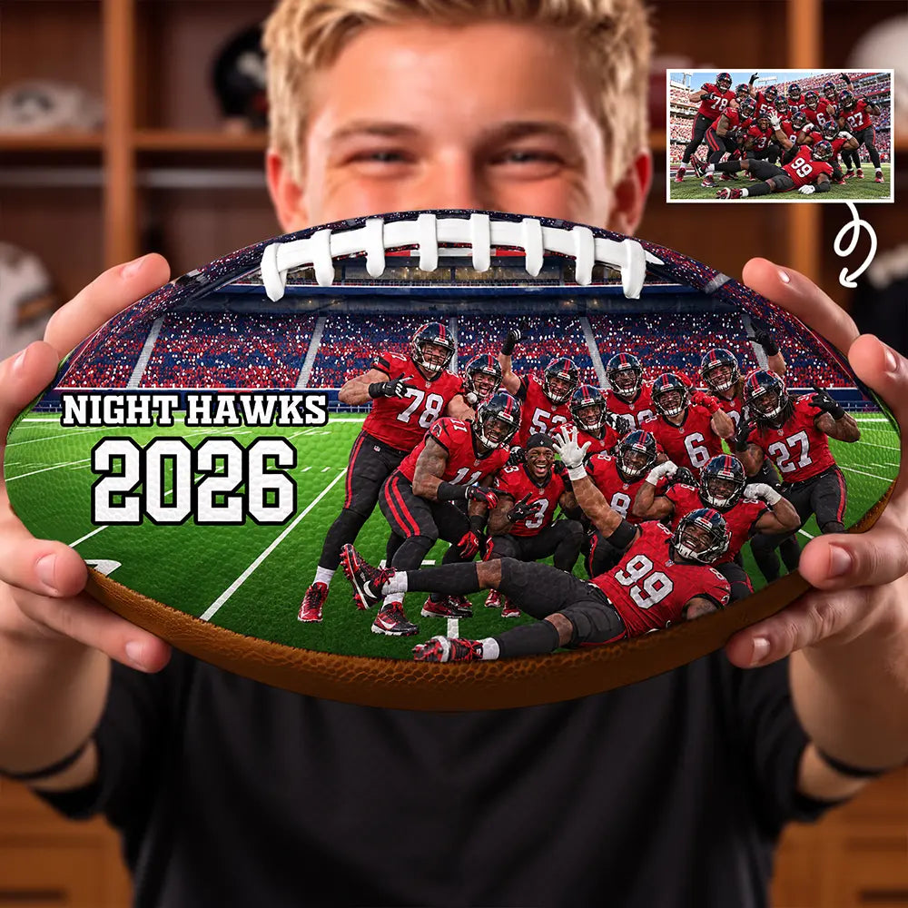Senior Night Gift For Football Team Player - Personalized Custom Photo Stadium Background Leather Football