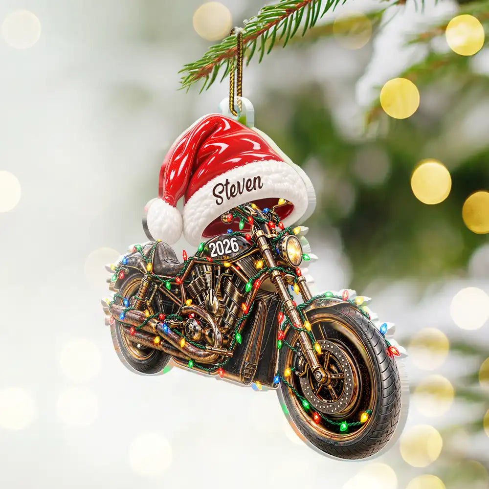 Christmas,Gift For Men,Gift For Yourself,Gifts For Him,Happy,Icon,Motorcycle - Christmas Gift For Car Motorcycle Lovers - Personalized Santa Hat Acrylic Ornament