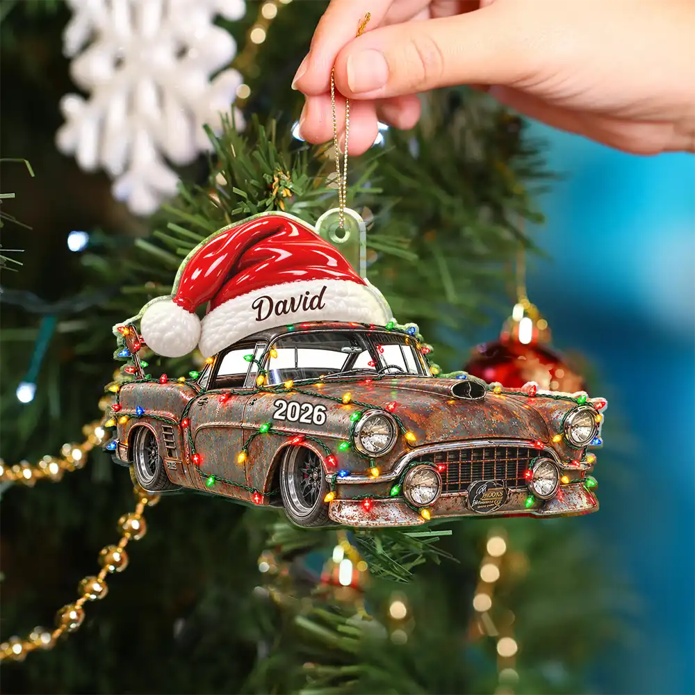 Christmas,Gift For Men,Gift For Yourself,Gifts For Him,Happy,Icon,Motorcycle - Christmas Gift For Car Motorcycle Lovers - Personalized Santa Hat Acrylic Ornament