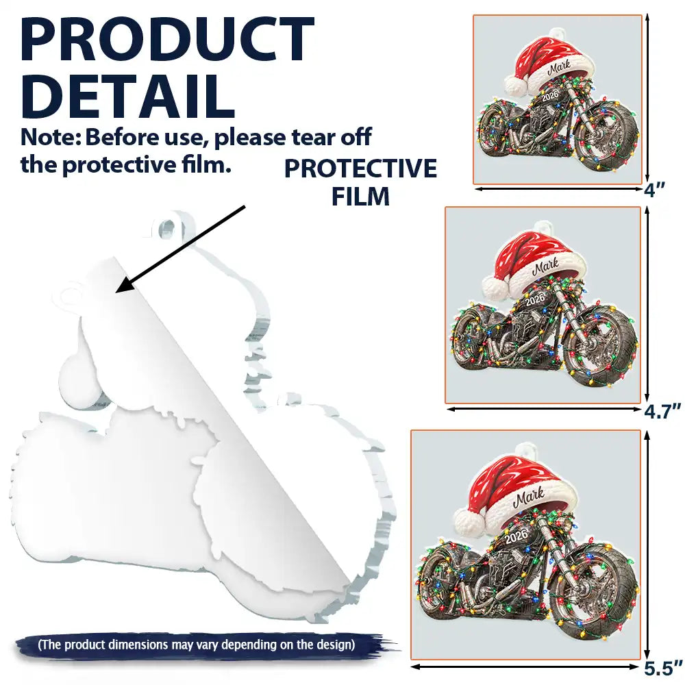 Christmas,Gift For Men,Gift For Yourself,Gifts For Him,Happy,Icon,Motorcycle - Christmas Gift For Car Motorcycle Lovers - Personalized Santa Hat Acrylic Ornament