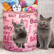 Art Design,Custom Photo,Happy,Pet Lovers,Photo - Cartoon Portrait - Gift For Pet Mom - Personalized Custom Photo Name Pet Portrait Laundry Basket, Storage Basket