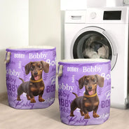 Art Design,Custom Photo,Happy,Pet Lovers,Photo - Cartoon Portrait - Gift For Pet Mom - Personalized Custom Photo Name Pet Portrait Laundry Basket, Storage Basket