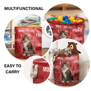 Art Design,Custom Photo,Happy,Pet Lovers,Photo - Cartoon Portrait - Gift For Pet Mom - Personalized Custom Photo Name Pet Portrait Laundry Basket, Storage Basket