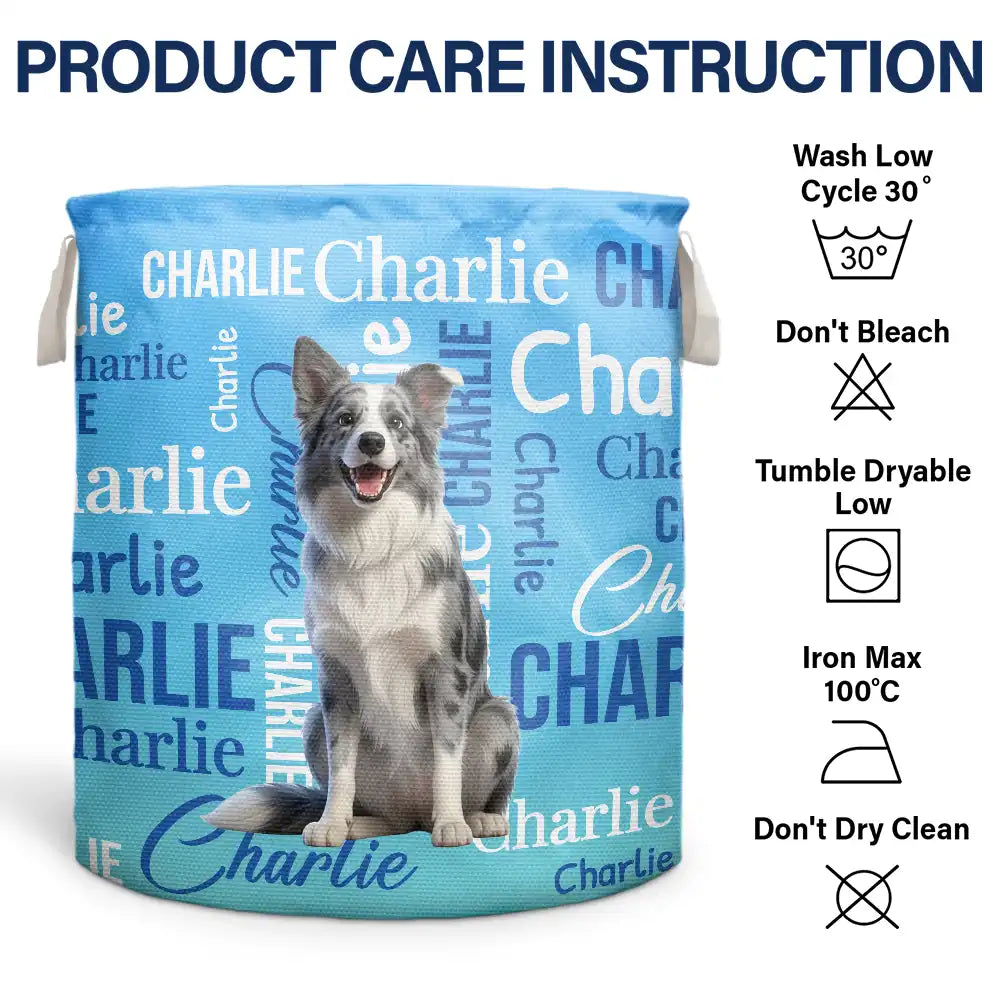 Art Design,Custom Photo,Happy,Pet Lovers,Photo - Cartoon Portrait - Gift For Pet Mom - Personalized Custom Photo Name Pet Portrait Laundry Basket, Storage Basket