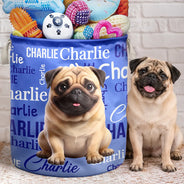 Art Design,Custom Photo,Happy,Pet Lovers,Photo - Cartoon Portrait - Gift For Pet Mom - Personalized Custom Photo Name Pet Portrait Laundry Basket, Storage Basket