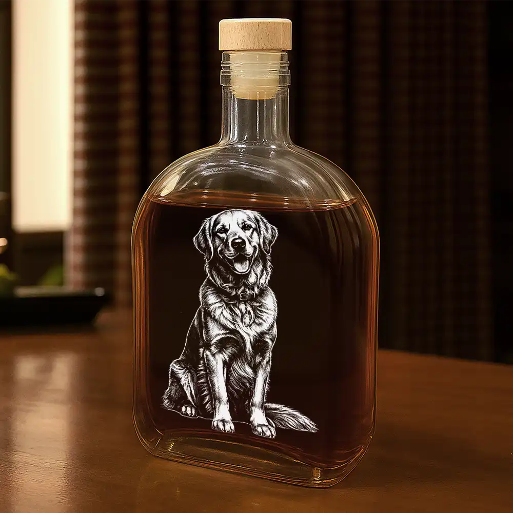 Art Design,Christmas,Custom Photo,Dog Dad,Gift For Father,Gifts For Him,Happy,Pet Lovers,Photo - Pencil Sketch - Dark BG - Gift For Dog Dad Dog Lovers - Personalized Custom Photo Pencil Sketch Whiskey Bottle