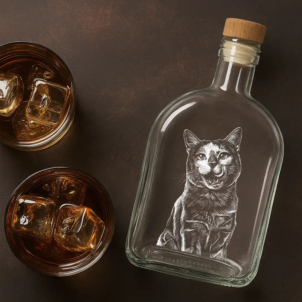 Art Design,Christmas,Custom Photo,Dog Dad,Gift For Father,Gifts For Him,Happy,Pet Lovers,Photo - Pencil Sketch - Dark BG - Gift For Dog Dad Dog Lovers - Personalized Custom Photo Pencil Sketch Whiskey Bottle