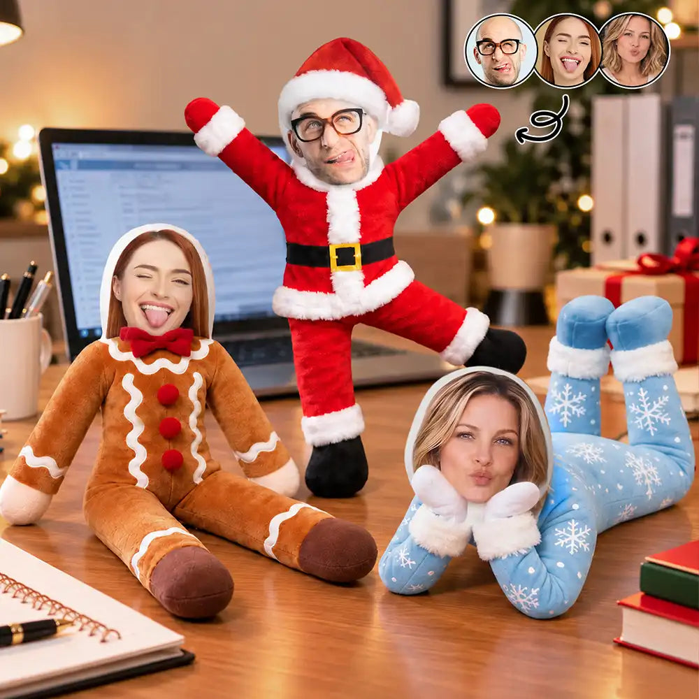 Art Design,Christmas,Custom Photo,Gift For Colleagues,Humorous,Photo - Christmas Adult Poseable Body Doll - Funny Gift For Colleagues, Friends - Personalized Custom Photo Christmas Costume Santa Gingerbread Elf Poseable Plush Doll
