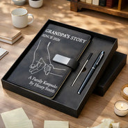 Gift For Yourself,Gift For Men,Parents,Gift For Father,Gift For Husband,Gift For Grandpa,New Dad,Non-Eng,Sentimental - Dad And Mom's Story - Personalized Leather Notebook Set