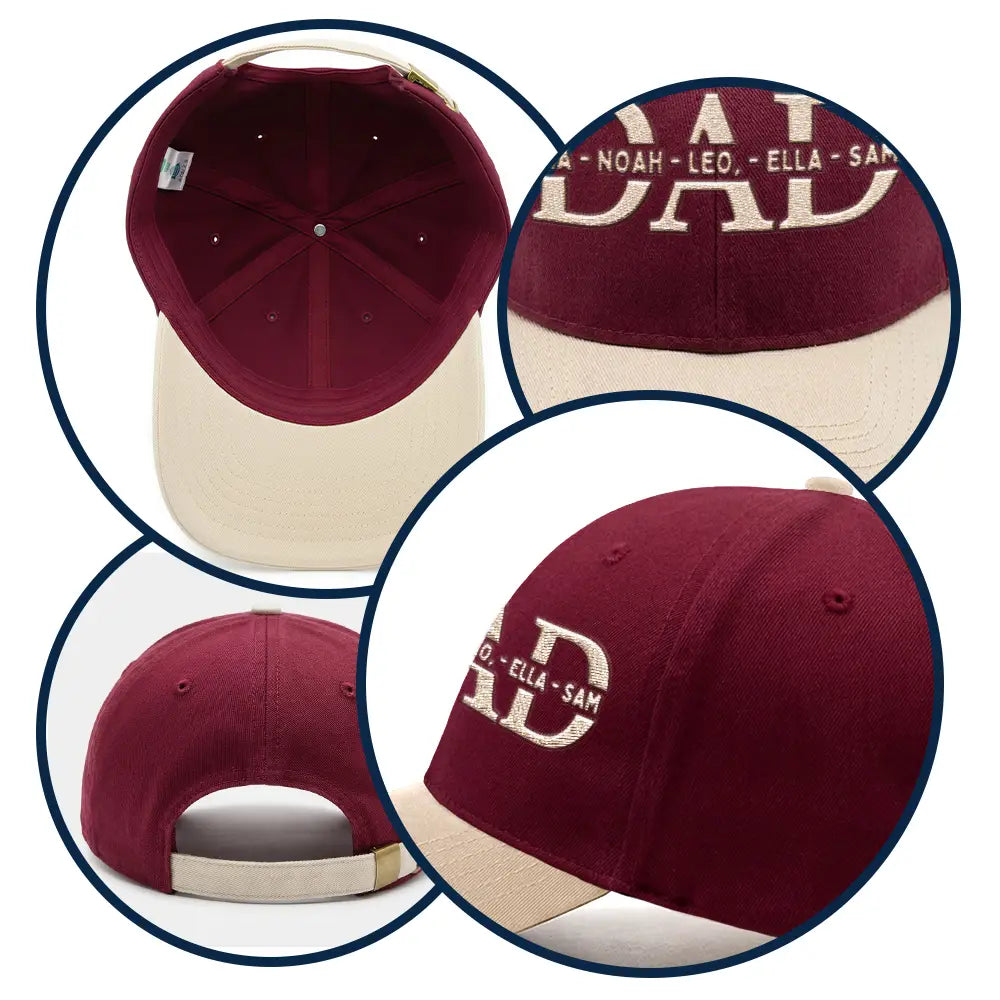 Gift For Father,Gift For Grandpa,Happy - Dad Grandpa Custom Kid Names - Personalized Embroidered Two Tone Cap
