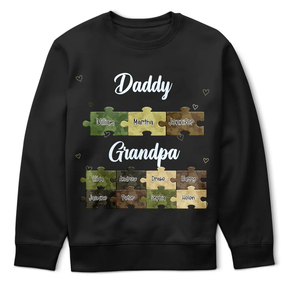 Gift For Grandpa, Gift For Father, Happy - Dad Grandpa Puzzzle Camoflage - Personalized T Shirt