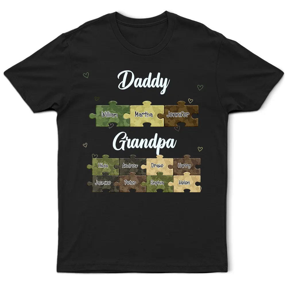 Gift For Grandpa, Gift For Father, Happy - Dad Grandpa Puzzzle Camoflage - Personalized T Shirt