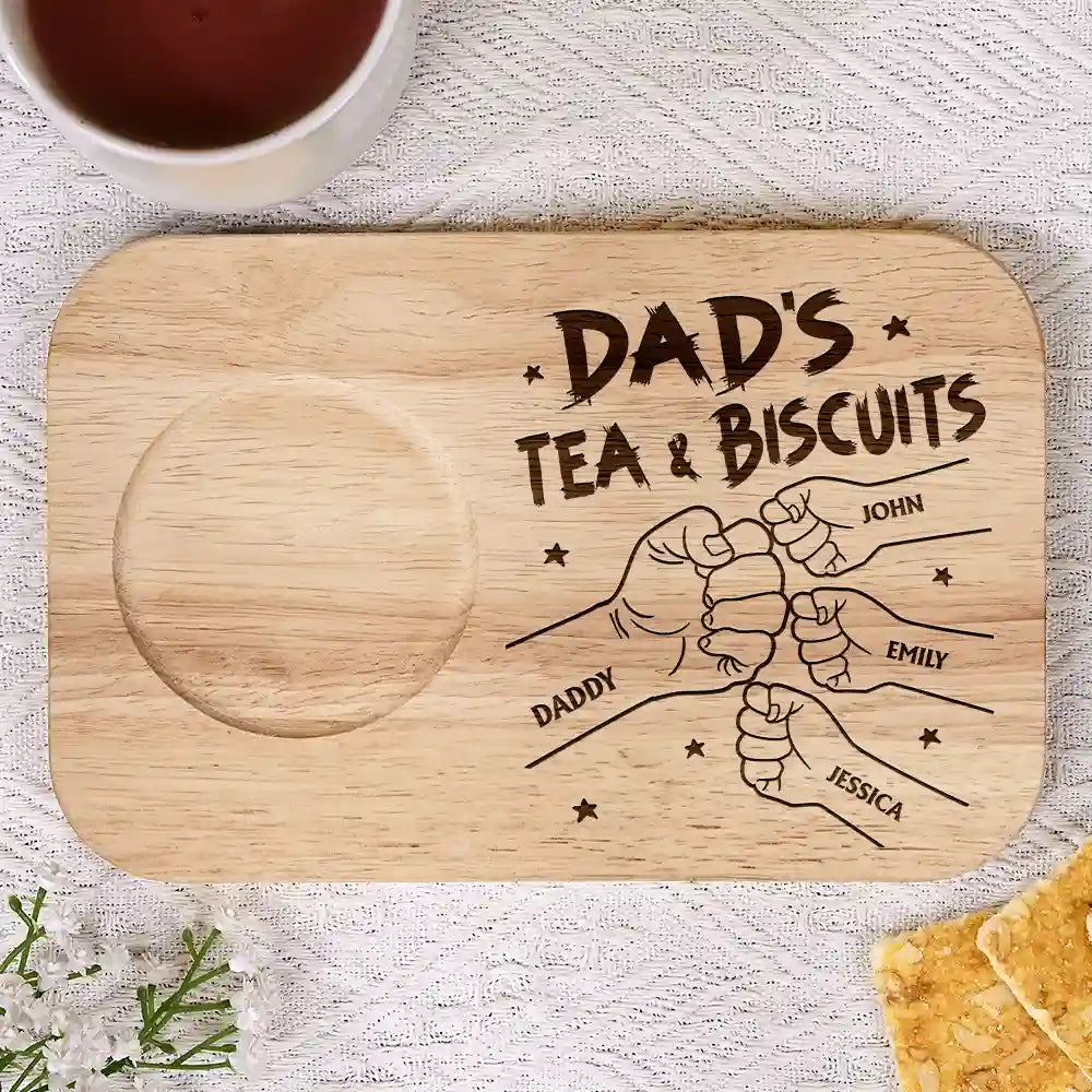Dad Grandpa Tea And Biscuits - Personalized Serving Board With Cup Holder