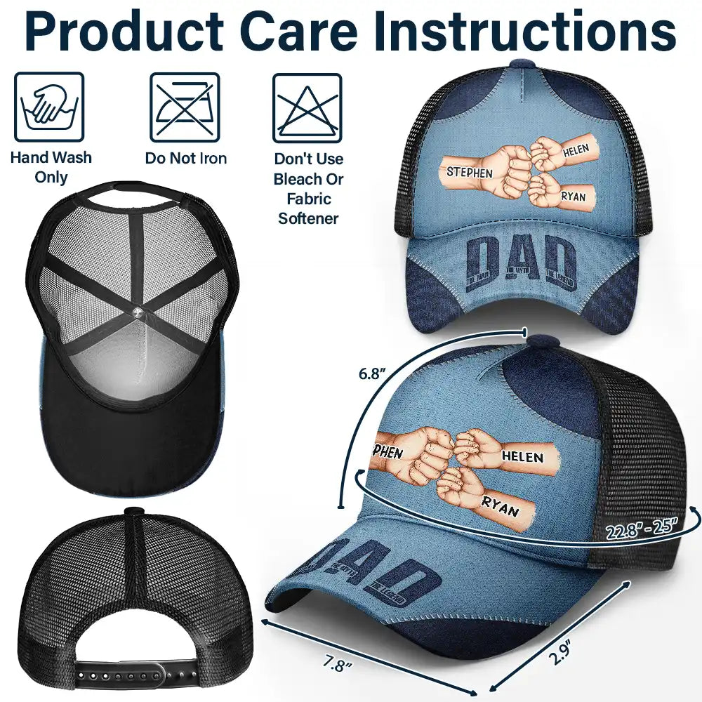 Gift For Father,Funny - Dad Kid First Bump The Man The Myth The Legend - Personalized Mesh-back Casual Cap