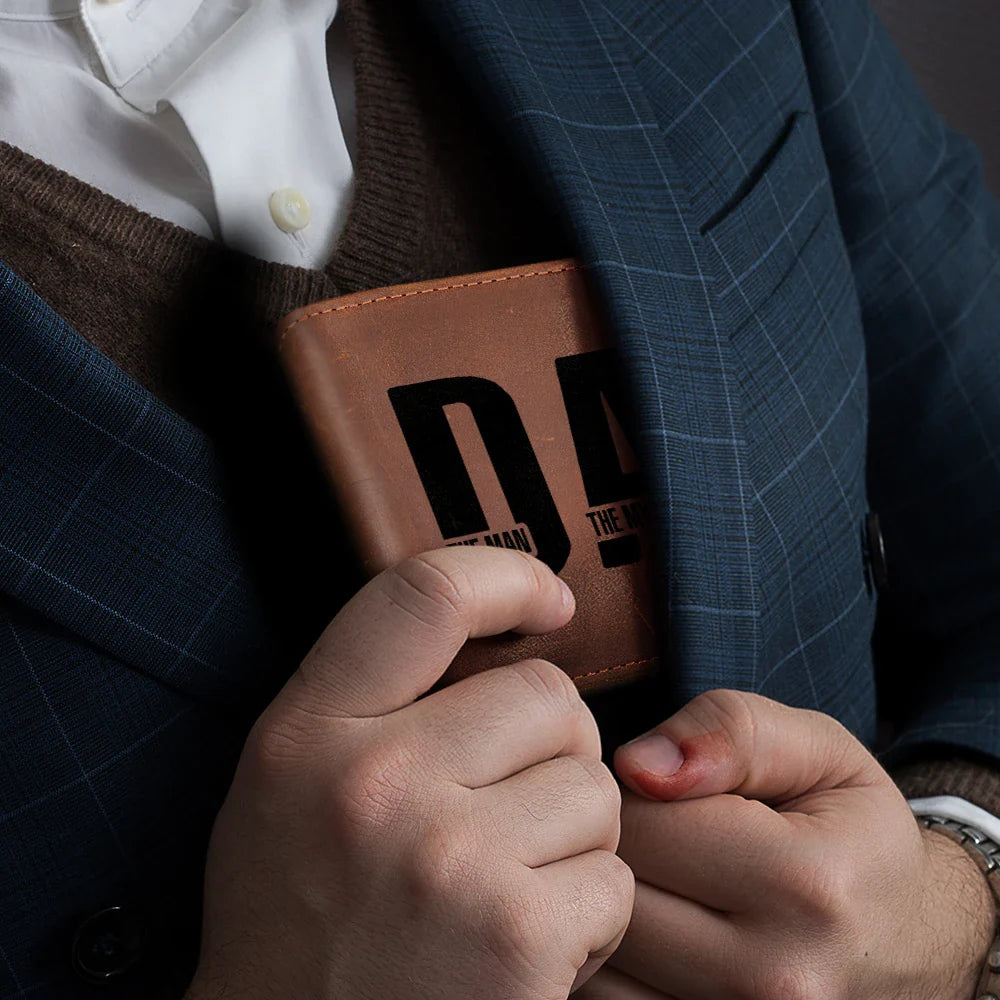 Gift For Father,Funny - Dad Kid Hand Punch The Man The Myth The Father - Personalized Engraved Leather Wallet