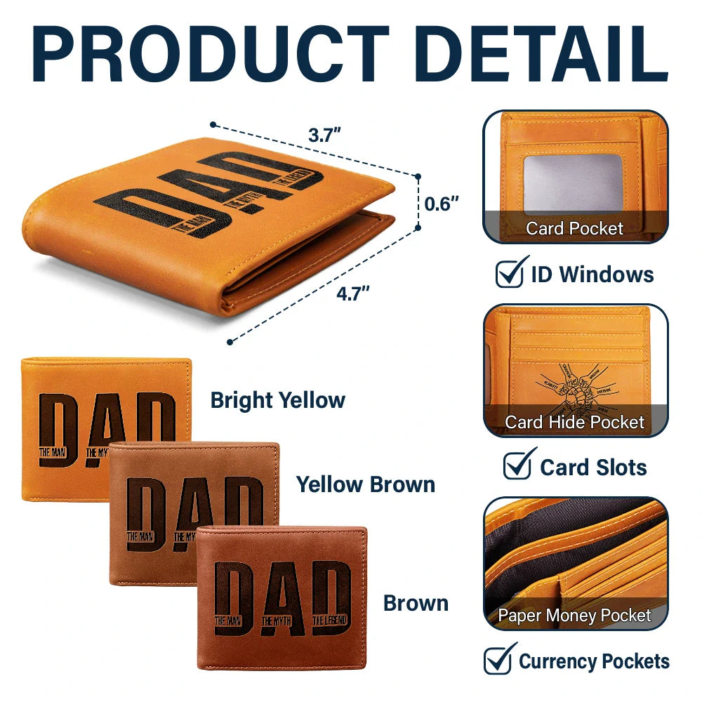 Gift For Father,Funny - Dad Kid Hand Punch The Man The Myth The Father - Personalized Engraved Leather Wallet