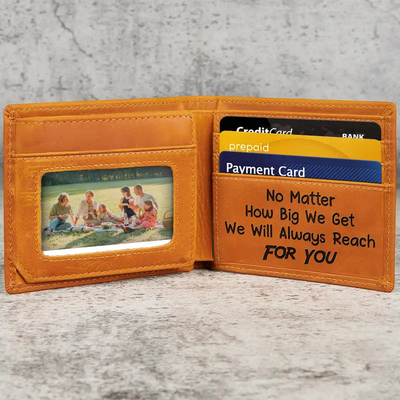 Gift For Father, Gift For Grandpa, Love - Dad Papa Grandpa Hand In Hand No Matter How Big We Get - Personalized Engraved Leather Wallet