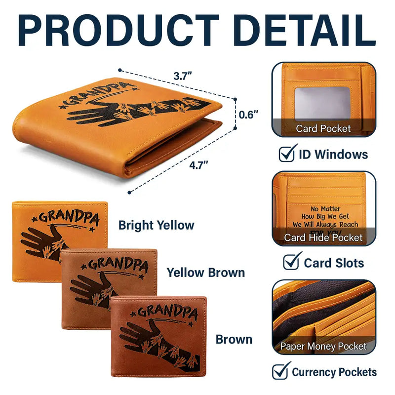 Gift For Father, Gift For Grandpa, Love - Dad Papa Grandpa Hand In Hand No Matter How Big We Get - Personalized Engraved Leather Wallet
