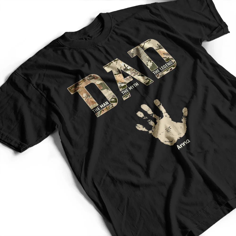 Gift For Father,Gift For Grandpa - Dad Papa The Man Myth Legend Kid Handprint - Personalized T Shirt