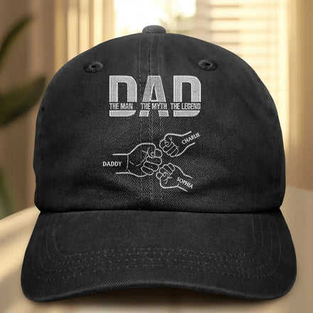 Dad Papa The Man The Myth The Legend - Personalized Vintage Washed Denim Cap