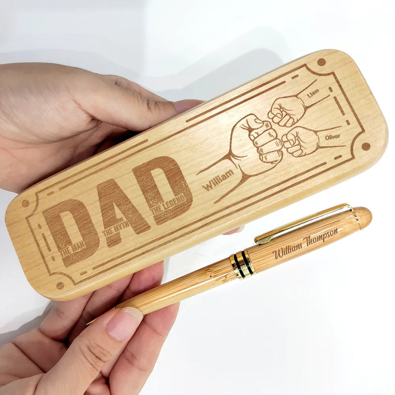 Happy,Dad,Children,Gift For Father - Dad The Man The Myth - Personalized Wooden Pen Set