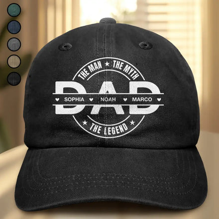 Dad The Man The Myth The Legend - Personalized Vintage Washed Denim Cap