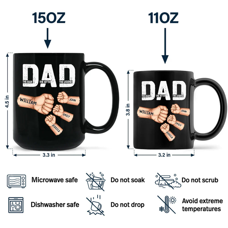 Gift For Father, Love - Dad The Man The Myth The Legend Fist Bump - Personalized Black Mug