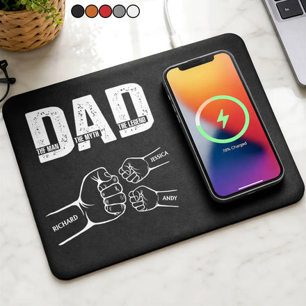 Dad The Man The Myth The Legend Hand Punch - Personalized Leather Charging Mat
