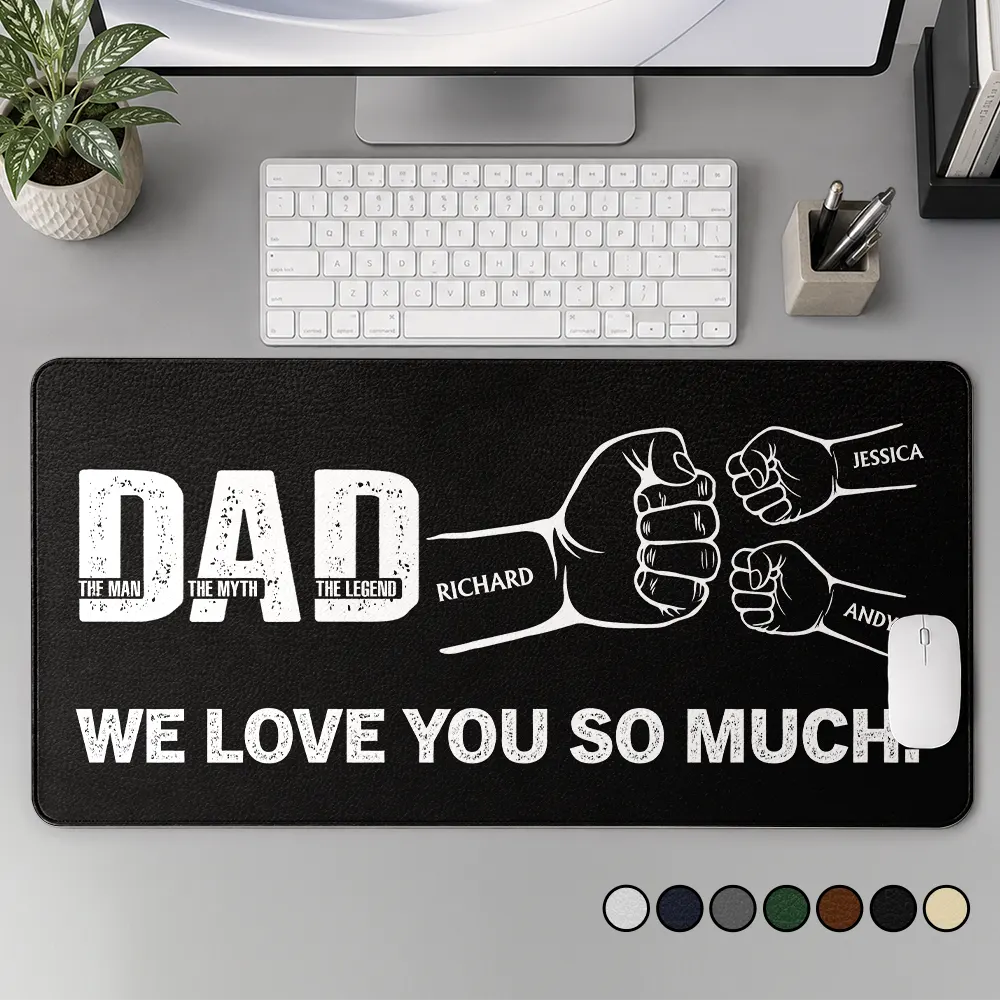 Gift For Father,Top Market,Non-Eng,Icon,Confident - Dad The Man The Myth The Legend Hand Punch - Personalized Leather Desk Mat