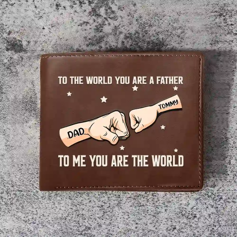 Gift For Father,Love,Gift For Grandpa - Dad You Are The World To Us - Personalized Leather Wallet