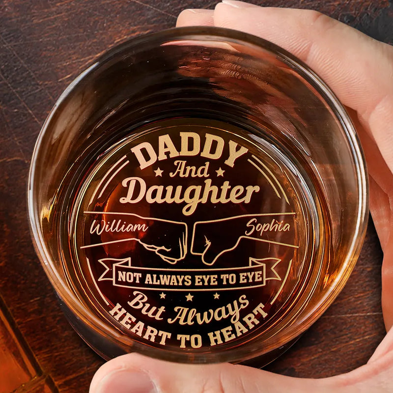 Gift For Father,Dad,Sons,Children,Daughters - Daddy And Children Always Heart To Heart - Personalized Engraved Whiskey Glass