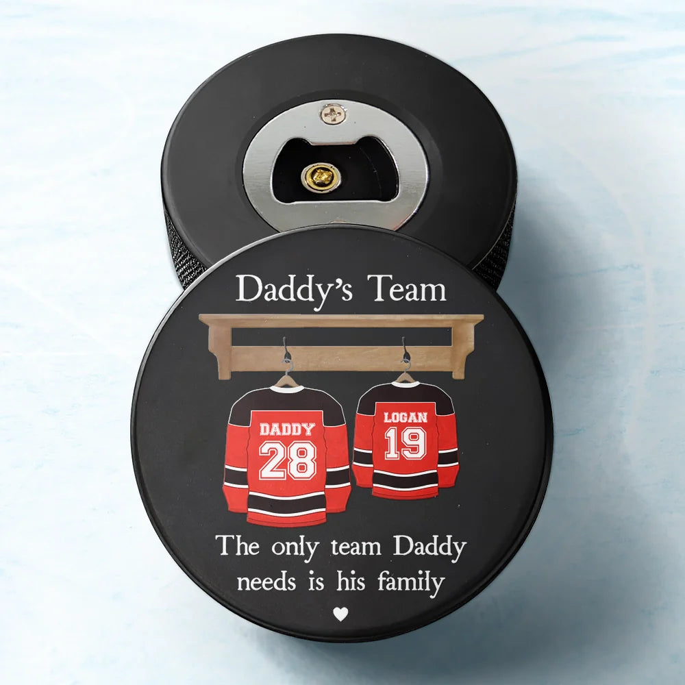 Daddy's Dream Team - Personalized Hockey Puck Bottle Opener