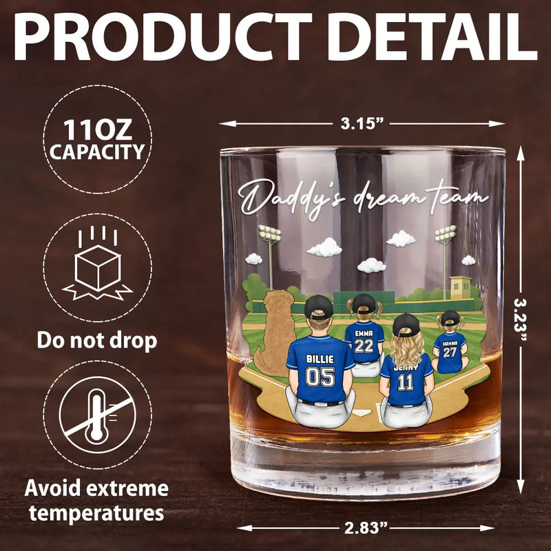 Gift For Father,Dad's Hobby,Sport Dad,Baseball,Happy - Daddy's Dream Team - Personalized Whiskey Glass