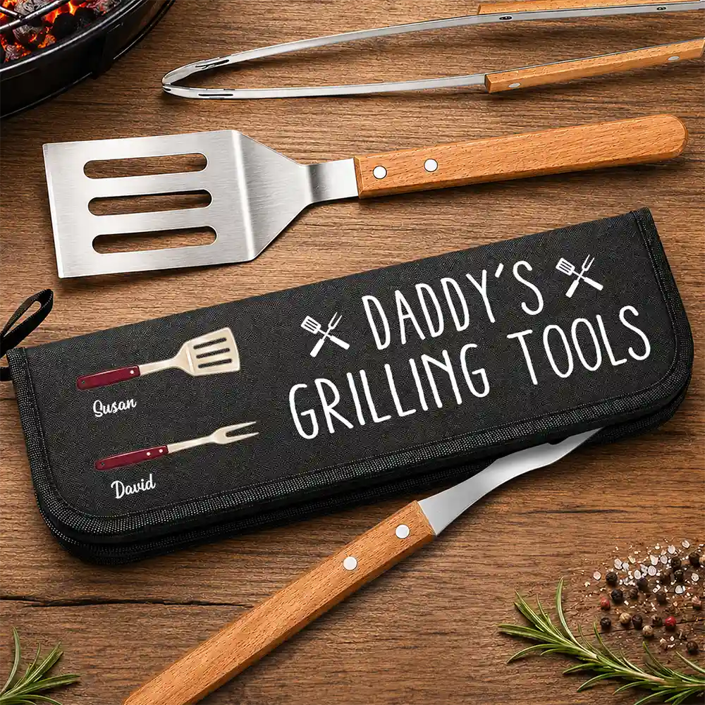 Gift For Father,Grilling,Proud,Icon - Daddy's Grilling Tools - Personalized BBQ Tool Set With Storage Bag