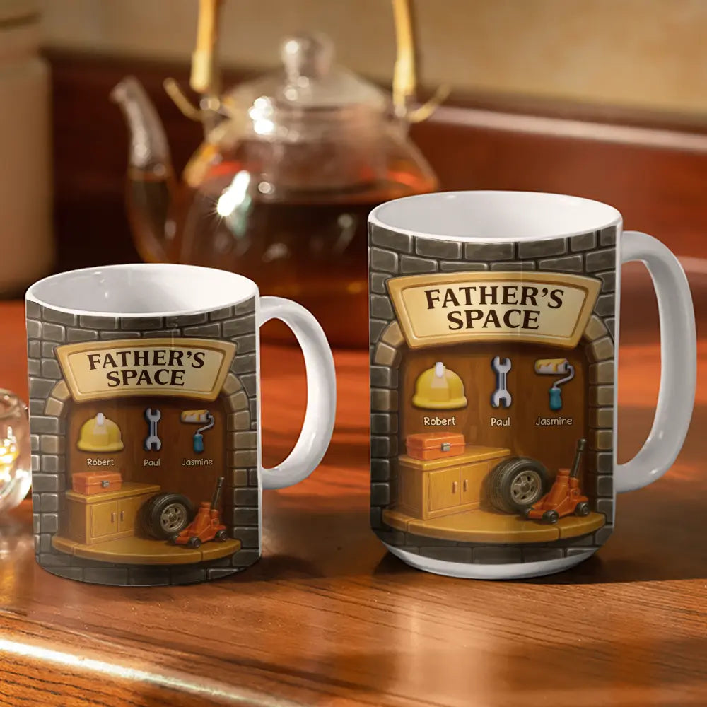 Gift For Grandpa, Gift For Father, Happy, Grilling - Daddy's Space - Personalized White Edge-to-Edge Mug