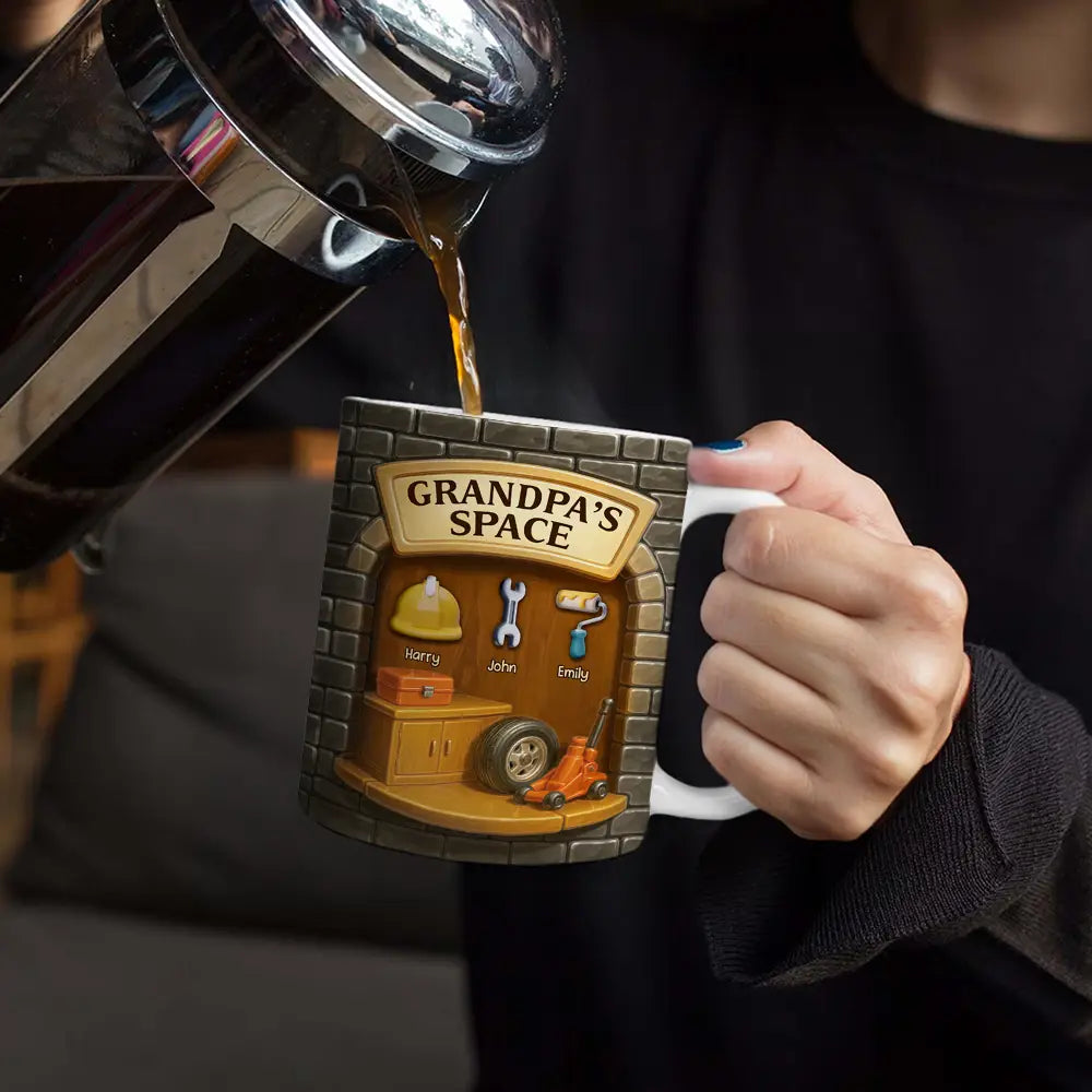 Gift For Grandpa, Gift For Father, Happy, Grilling - Daddy's Space - Personalized White Edge-to-Edge Mug