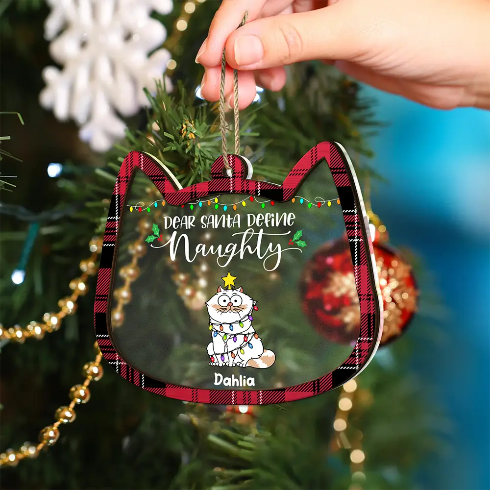 Cat Lovers, Cat Mom, Cat Dad, Funny, Christmas - Dear Santa Define Naughty - Personalized 2-Layered Mix Ornament