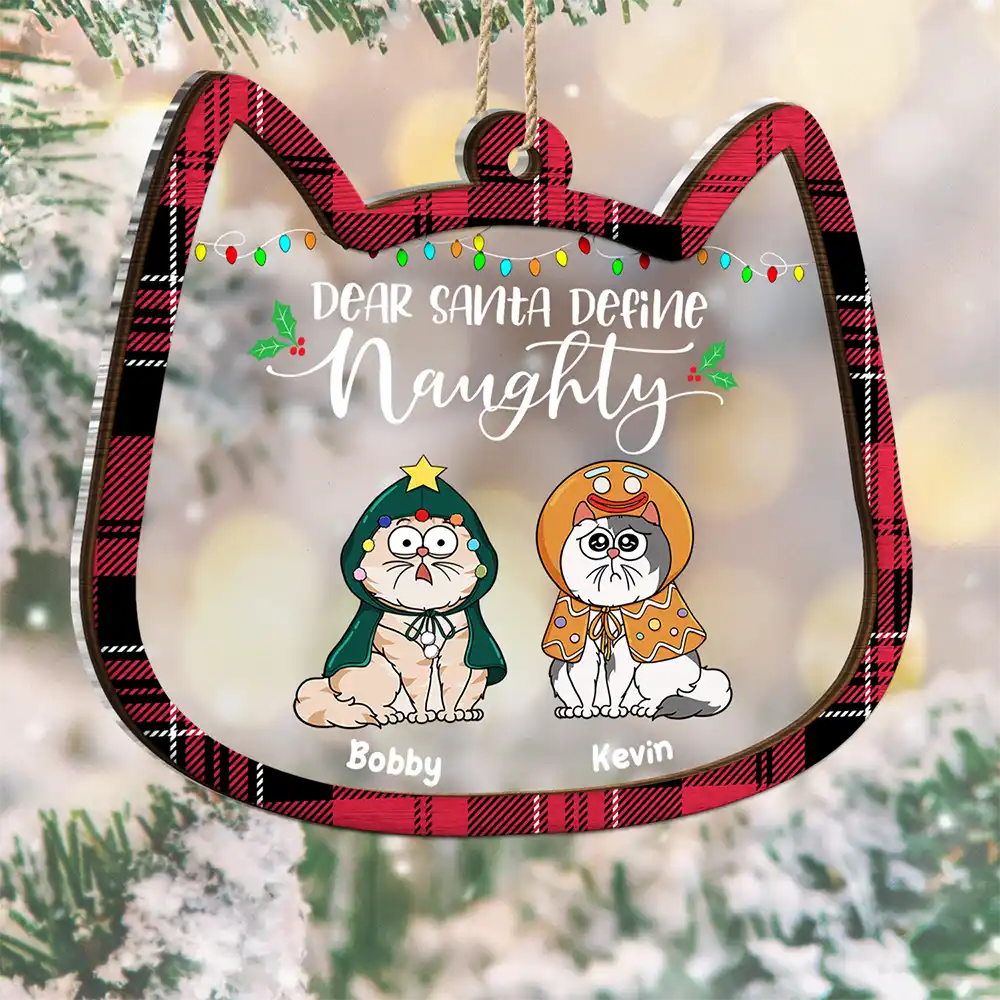 Dear Santa Define Naughty Red Plaid - Personalized 2-Layered Mix Ornament